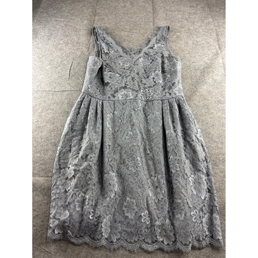 Weddington Way Olivia Grey Floral Lace V-Neck Cocktail Dress Womens 16 Hoco
